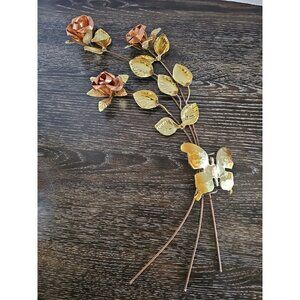 Vintage MCM Metal Wall Art Decor Brass look Butterfly Rose Gold 21"